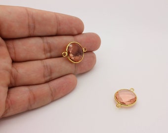 16K Vergoldete Light Rose (1 Stück) Glas Verbinder Anhänger (23 x 16 mm)