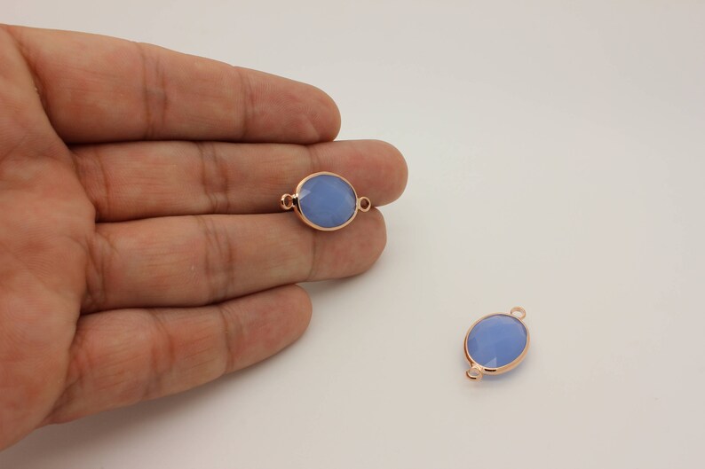 Oval Faceted Glass Connector 1 Pcs Connector Charm 22L3-05R-11C Matt Light Blue Glass Connector Real Rose Gold Plated Framed Connector