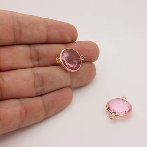 Pink Glass Connector: (1 Pc) Rose Gold Plated Charm (25.5 X 13.7mm)