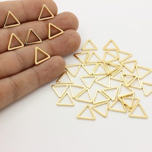 16K Gold Triangle Charm Connectors: 11mm Ring Pendants (10 Pcs)