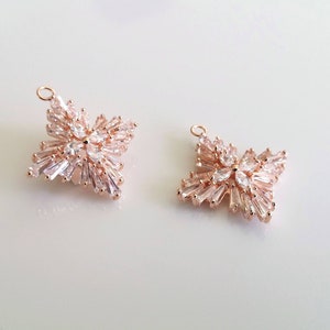 1 Pcs, Star Flower Pendant Rose Gold Plated Cubic Zirconia Star Charm Crafting Jewelry Supplies, 23mm x 20mm / 12R1-02R-02C