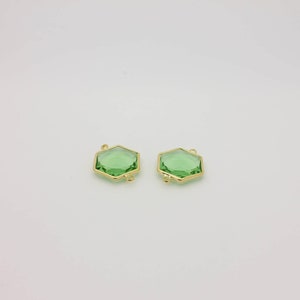 1 Pcs, Light Green Hexagonal Connector Charm 16K Gold Plated Geometric Connector Pendant, 22L4-04G-12C