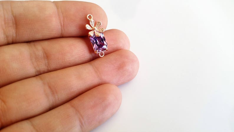 2 Pcs Flower links Cubic Zirconia Connectors Floral Connectors Jewelry Supply Rose Gold Plated 20mm x 7.3mm 12R2-14R-02C