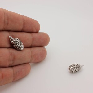 Silver Pinecone Charm: 3D Rhodium Plated Pendant (1 Pc)