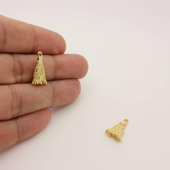 16K Gold Plated Tassel Charm – 1pc Small Brass Pendant for DIY Jewelry Making & Craft Supplies