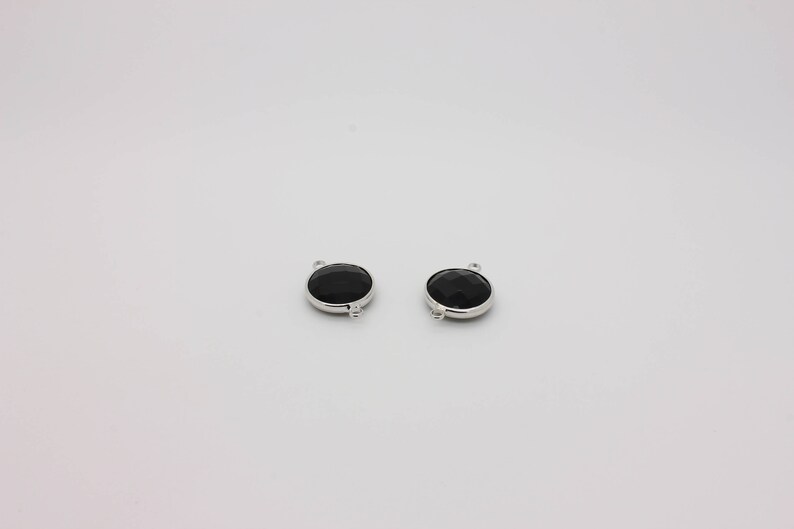 Round Bracelet Connector 22L3-18S-12C Black Matt Glass Real Rhodium Plated Over Brass Silver Tone Charm 1 Pcs Glass Bracelet Connector