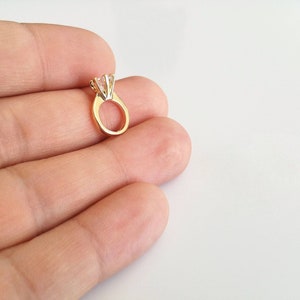 1 Pcs, Mini Engagement Promise Ring Cubic Zirconia Pendant 16K Gold Plated Ring Charm, 14.8mm x 10.8mm x6.4mm / 12L3-10G-03C