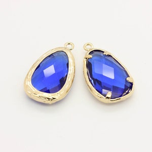 Montana Blue Glass Pendant: 16K Gold Plated Charm (2 Pcs)