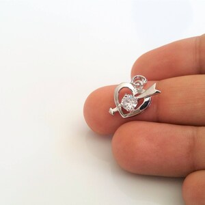 Heart with Arrow Pendant: Cubic Zirconia Rhodium Plated Charm  1 pc