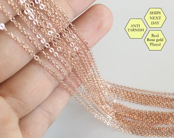 10 Rose Gold Plated Necklace Chains: Anti-Tarnish Cable Chain, 18 Inch