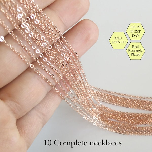 10 Rose Gold Necklace, Anti-Tarnish Rose Gold Cable Chain, Cable Chain, Dainty Chain, Rose Gold Jewelry Chain, Wholesale Beads For Jewelry