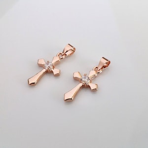 1 Pcs, Cross Cubic Zirconia Pendant Rose Gold Plated Cross Charm, 12L3-32R-04C