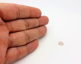 4 Rose Gold Plated Rose Charms: Hollow Flower Connector Pendants (9x9 mm)