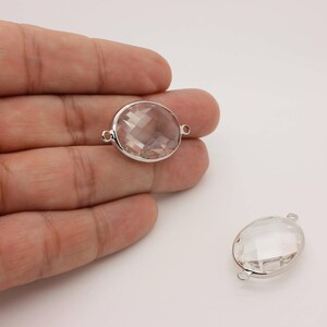 1 Pcs, Clear Glass Connector Pendant Rhodium Plated Framed Oval Connector Charm, 22L2-03S-11C
