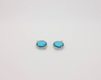 1 Pcs, Turquoise Round Connector Pendant Rose Gold Plated Framed Connector Charm, 22L1-38R-11C