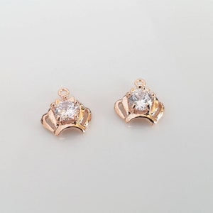 Tiny Rose Gold Crown Charm with Cubic Zirconia