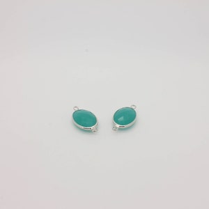 Emerald Glass Connector: (1 Pc) Rhodium Plated Oval Framed Gemstone