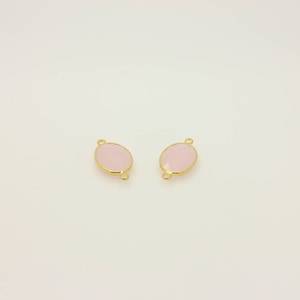 16K Gold Plated Light Rose Glass Oval Connector Pendant (1 Pc)