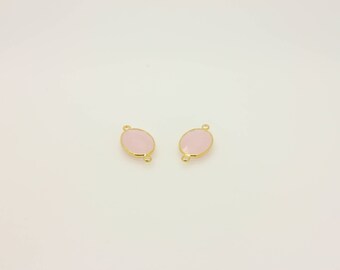 16K Vergoldeter Light Rose Glas Oval Connector Anhänger (1 Stück)