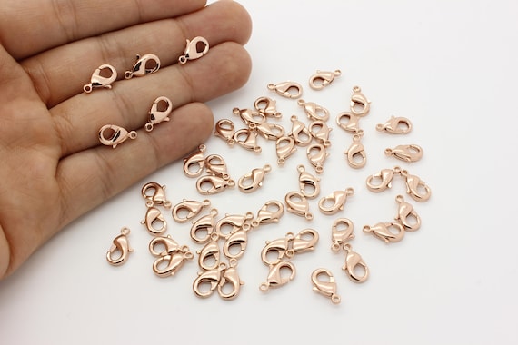 10 Rose Gold Plated Lobster Claw Clasps: Brass Jewelry Findings (12mm)