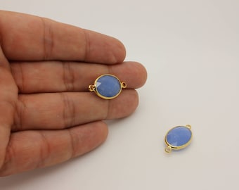 16K Gold Plated Light Blue Glass Connector Charm (1 Pc)