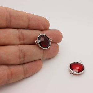 1 Pcs, Red Ruby Glass Connector Pendant Rhodium Plated Framed Gemstone Connector Charm, 22L1-36S-11C