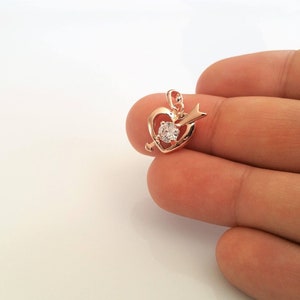 Rose Gold Heart Arrow Pendant: Cubic Zirconia Charm 1 pc (17x13x3mm)