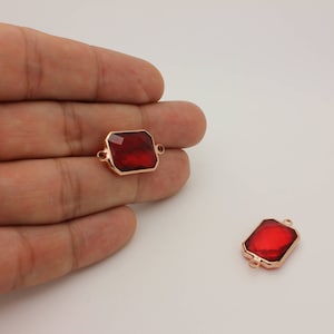 Ruby Glass Connector Pendant: 1pcs Rose Gold Plated Square Link Charm (22L3-02R-11C)
