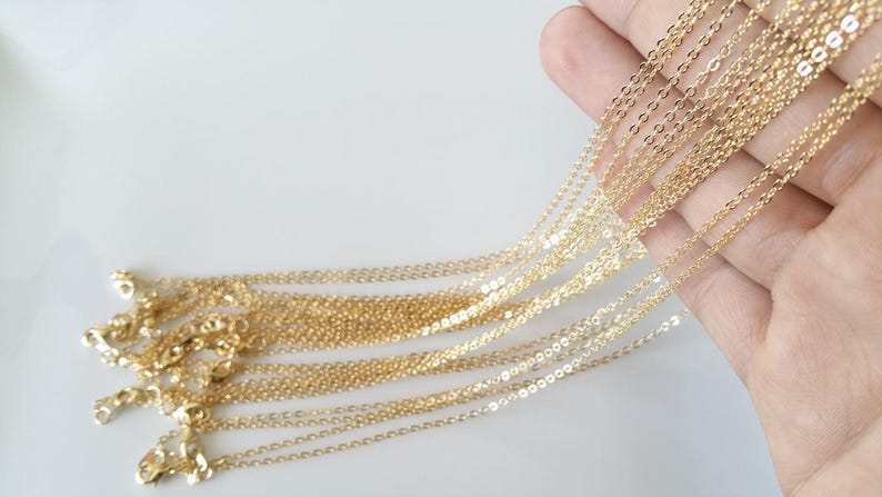 10 Pcs 16K Gold Necklace Chain, Gold Bulk Cable Chain, Chain Necklace, Wholesale Supplies, Craft Findings, Clasp Bulk Chain, 2CH-GP-10 image 1