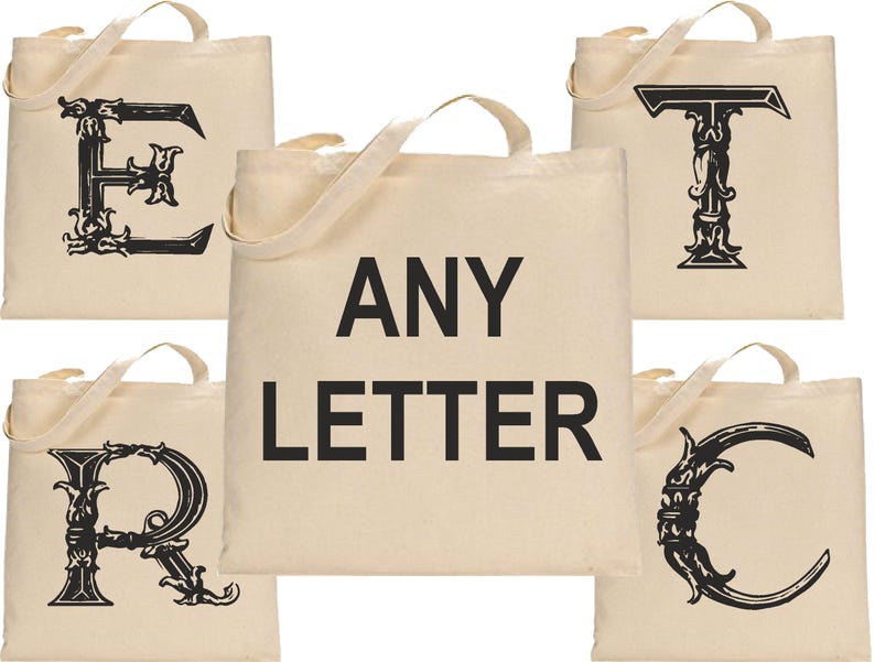 Personalised Fancy Initial 1 Canvas Tote Bag Cotton Custom Printed Shopper Bag