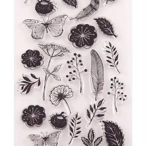 Nature clear stamps, Flowers/Butterfly transparent stamp set, Card Making silicone stamps, Scrapbooking/Planner/Journal decoration