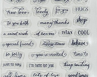 38 Words Clear Silicone Stamps-Messages/Sentiments stamp-OMG/Happy/Love/Thank you/Heart/Dream/Sunshine/Transparent stamping set