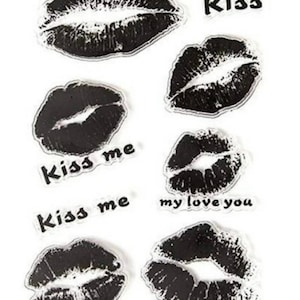 Kiss me lipstick clear stamps, card making sentiments, pout mouth stamping set, Love you stamp