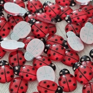 60 pierres précieuses coccinelles, 12 mm, cabochons coccinelles en résine à dos plat, fabrication de bijoux-scrapbooking, fournitures créatives