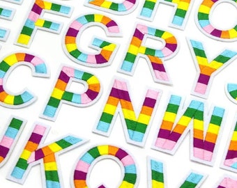 Toppe con lettere arcobaleno, toppe con alfabeto, termoadesive, toppe da cucire per bambini, applicazioni ricamate, multicolori da 5 cm