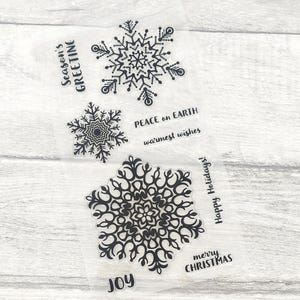 Christmas Clear Stamps, DIY Christmas card making, large snowflake rubber stamp, Xmas sentiments, transparent silicone stamping set