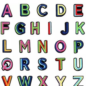 Parches de letras para planchar, letras del alfabeto de colores, coser en parche de ropa con nombre de bricolaje, apliques bordados multicolores para niños de 45 mm, fabricación de tarjetas
