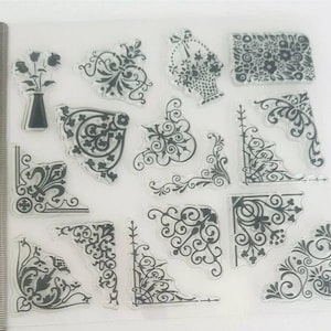 Corner/edges clear stamps-Decorative corners/borders-transparent stamp set/Flowers-Scrapbooking-Planner/Journal