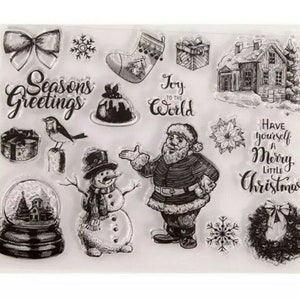 17 Christmas Clear Stamps-Sentiments/Messages stamp-Santa/Robin/Snowflake/Xmas Card making/Transparent stamping pack