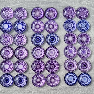 20 cabochons mandala violets 12 mm mosaïque à dos plat cabochons en verre-fabrication de bijoux-scrapbooking/artisanat, 10 paires