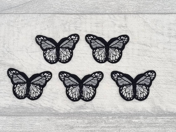 Grey Butterfly Iron on Patch Set, 3/5 Sew on Gray Butterflies Patches,  Embroidered Appliques, Embroidery Craft Supplies 