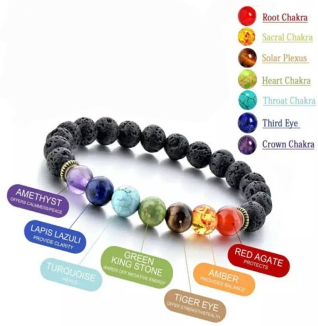 Black Lava Stone 7 Chakra Bracelets 6pcs mix 8mm Yinyang Rock Bead