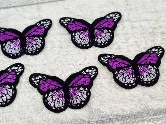 3/5 Purple Butterfly Patch Set, Iron on Patches, Sew on Butterflies  Embroidered Appliques, Embroidery Craft Supplies 