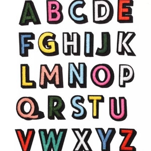 Parches de letras, planchar sobre parches del alfabeto, coser en apliques bordados multicolores de 4 cm, suministros artesanales