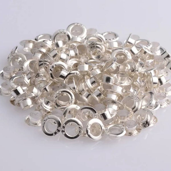 illets pour perles en métal argenté, noyaux de 100/200 perles, capuchons/intérieurs de bracelet à breloques européennes, oeillets pour perles de 5 mm, fabrication de bijoux