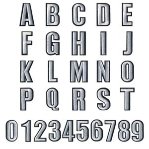 Buchstaben Aufbügler, Buchstaben Aufbügler, Buchstaben Aufbügler silber, Retro Zahlen Aufbügler, gestickte Namen Applikation, 5 cm