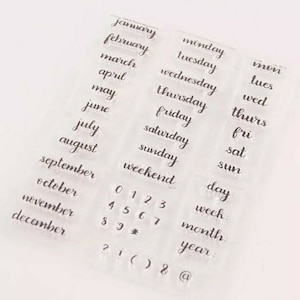 Przezroczyste znaczki dni/miesięcy/roku - kalendarz/dziennik/daty/planner - Bullet Journal/pakiet transparentnych znaczków