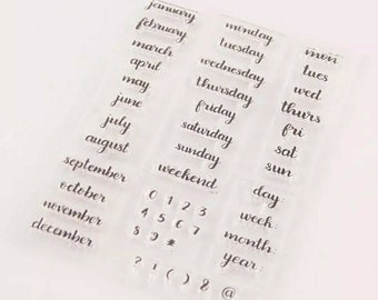 Days/Months/Year clear stamps-Calendar/Diary/Dates/Planner stamp-Bullet Journal/Transparent stamping pack