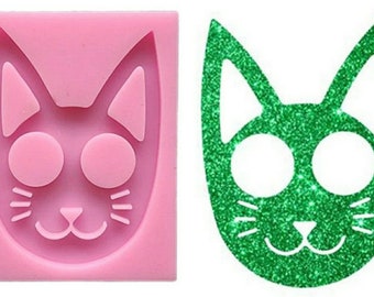 Cat face Silicone Mould-Epoxy Resin Shiny kitten head Keychain/Keyring Silicon Mold-Jewellery-Foodsafe cake topper