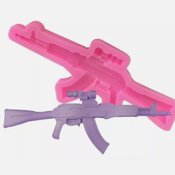 Rifle Gun silicone mould-Assault Rifle silicon mold-Shiny resin/icing/chocolate-Army/military cake topper decoration